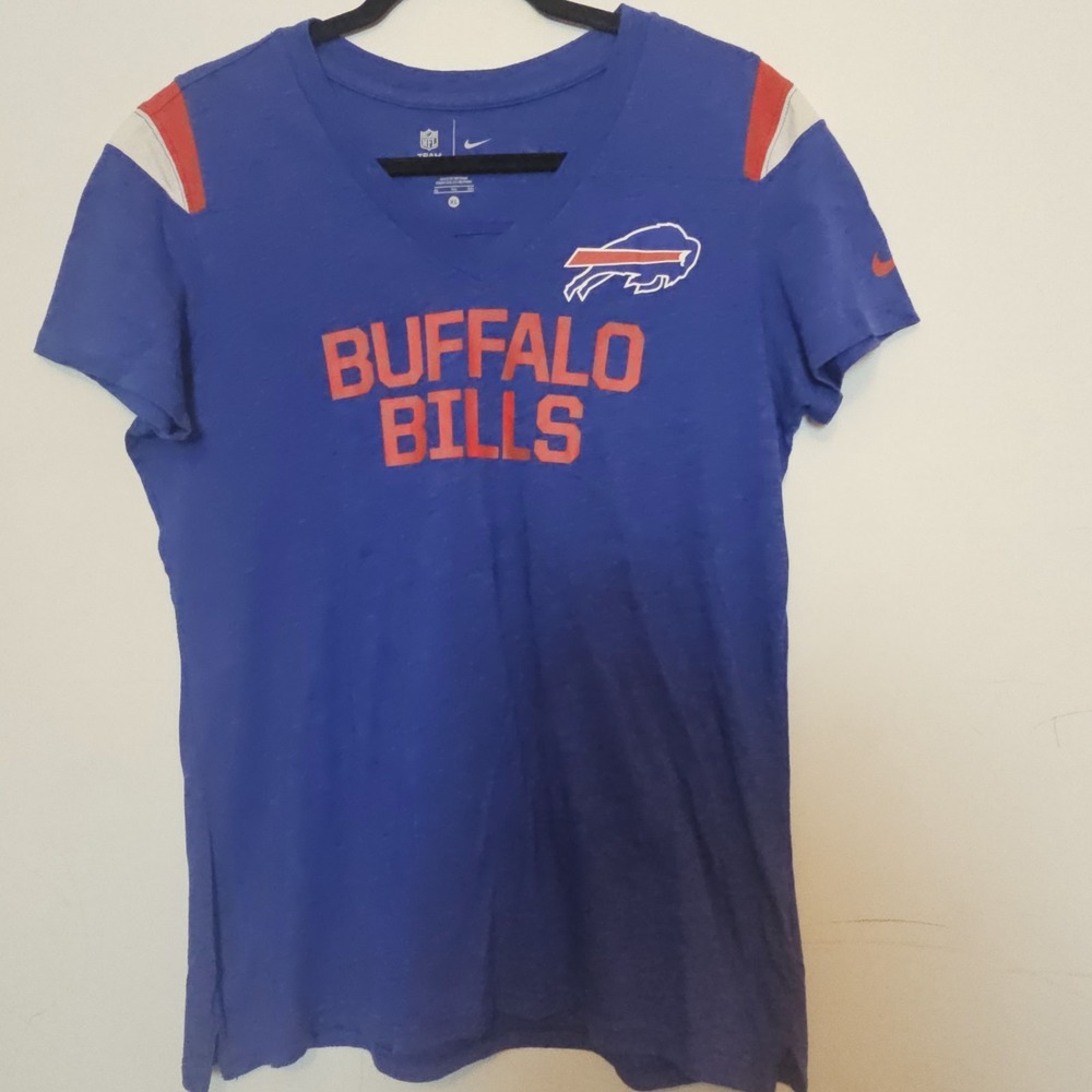 Nike Buffalo Bill's Womens V-Neck T Shirt Blue Red White NFL Athletic